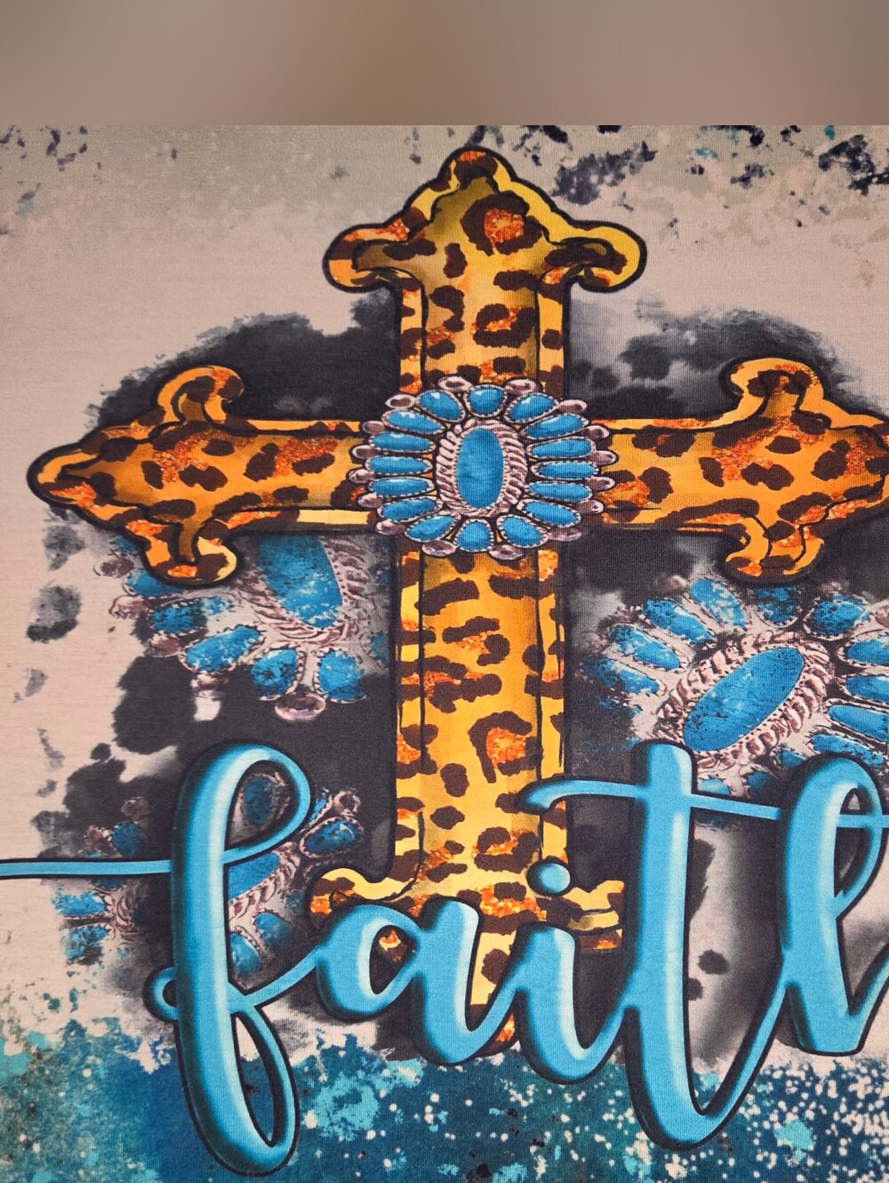 Faith Cross in Turquoise and Yellow Women's Medium Tee